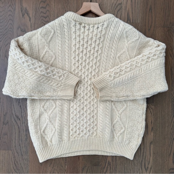 Vintage Celtic Country 100% Wool Irish Cable Knit Crew Neck Sweater Cream Large - Picture 8 of 8